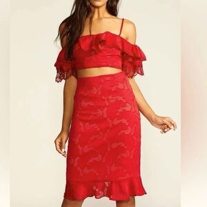 NWT FREE PEOPLE In Your Eyes skirt Set Red off shoulder Top & Skirt 2 small